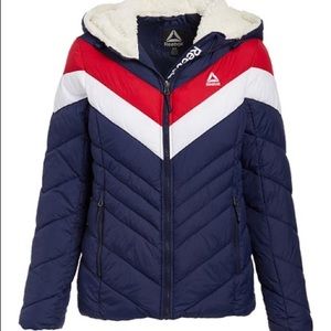 Reebok Navy & Red Color Block Puffer Coat NEW